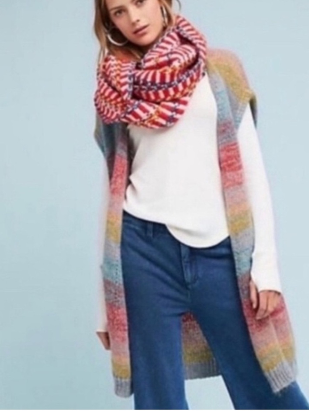 Anthropologie Moth Rinda Knit Mohair Blend M/L ITALY Rainbow Sleeveless Cardigan